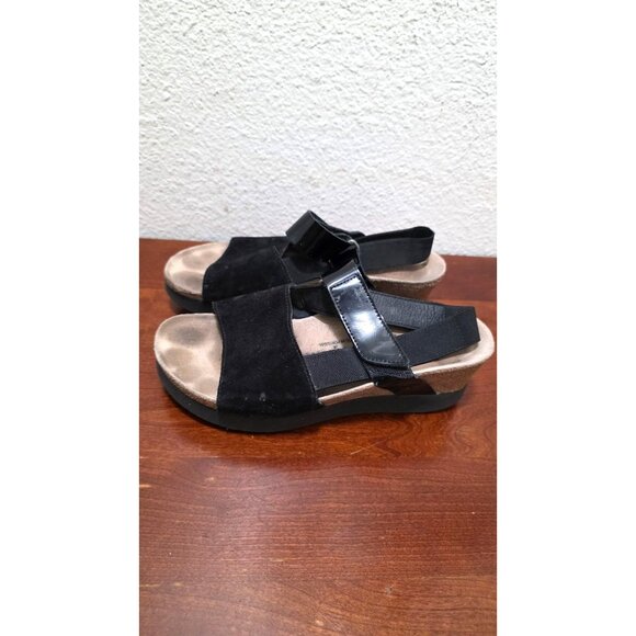 Papillio by Birkenstock Black Suede & Patent Leather Strap Wedge Sandals Size 37 - Picture 4 of 9